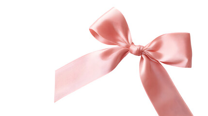 Soft pink ribbon tied into a bow on white background