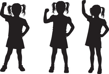 Three young girls in silhouette striking confident poses silhouette