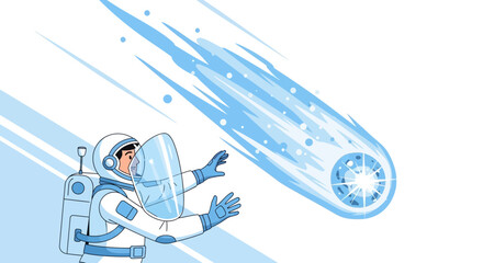 Astronaut Reaching for a Falling Star Cartoon Illustration In Space Adventure