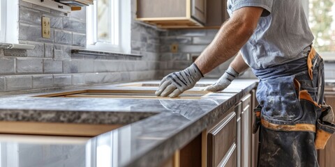 A professional installs kitchen cabinets and countertops for a stunning kitchen makeover.