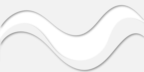 A minimalist abstract background featuring flowing, wavelike layers of white and light gray shapes with subtle drop shadows, creating a serene and smooth, almost paper-cut effect.