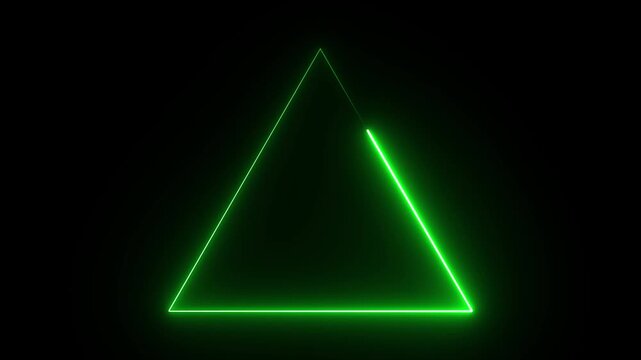 glowing neon light triangle animated on a black background, a minimalist geometric loop for intros, backgrounds, vfx, and motion graphics projects