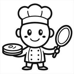 Cute cartoon chef character holding a stack of pancakes and a spatula