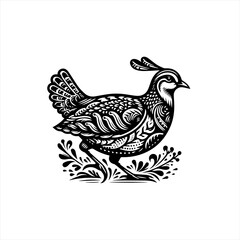 Ornate quail on a branch