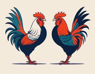 Two fighting roosters peck each others head in cockfights image vector.