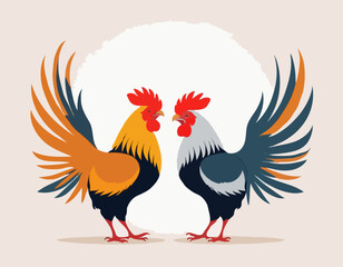 Two fighting roosters peck each others head in cockfights image vector.