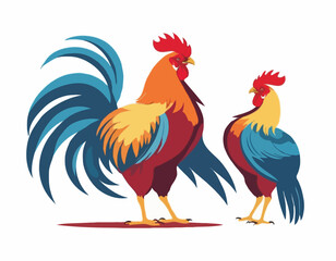Two fighting roosters peck each others head in cockfights image vector.
