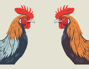 Two fighting roosters peck each others head in cockfights image vector.