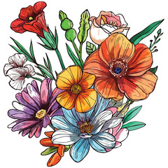 Vibrant Watercolor Floral Bouquet A Symphony of Colors and Delicate Details for Botanical Art and Decorative Elements