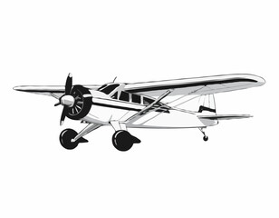 Propeller Plane image vector. Black and white Propeller Plane Stock Illustration on white background.
