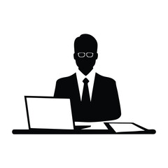 Man in suit with glasses at desk silhouette