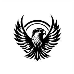 Obraz premium Stylized black falcon with outstretched wings and circular design