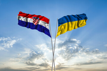 Waving National flag of Ukraine and flag of Croatia for international unity