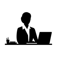 Businesswoman working on laptop silhouette