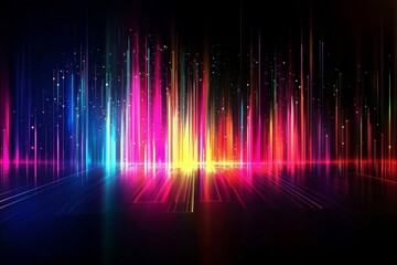 Neon lights illuminating sound wave patterns.