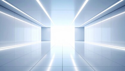 Fototapeta premium Illuminated corridor perspective modern architecture digital art sleek environment minimalist viewpoint futuristic concept for seo impact
