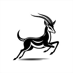 Obraz premium Stylized black silhouette of a gazelle leaping with curved horns
