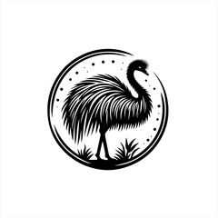 Naklejka premium Stylized black silhouette of an emu bird in a circular emblem