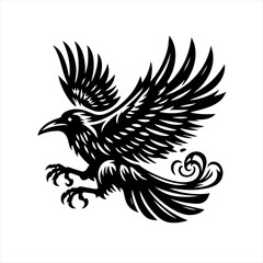 Obraz premium Stylized black raven with wings spread in flight