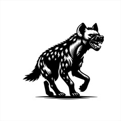 Fototapeta premium Aggressive Hyena Silhouette on White.