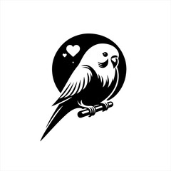 Cute budgie with heart isolated on white