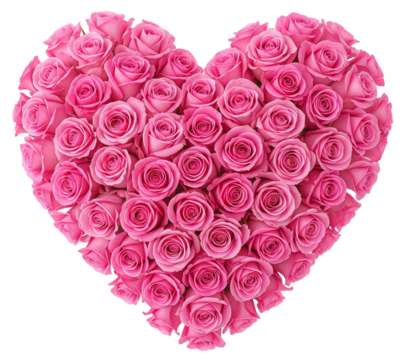 Pink heart shape roses against a transparent background. Idea of earth day, mother's day, charity donation, wedding ceremony, greeting card or festival. PNG