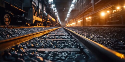 Obraz premium Conveyor belt system in a gold mining facility with shallow ore deposits.