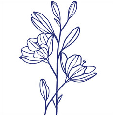 Elegant Floral Line Art Illustration A Delicate Botanical Drawing of Flowers and Leaves with a Simple and Refined Aesthetic