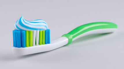 Simple white background toothbrush and toothpaste cleaning product