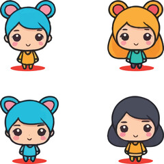 set of funny kawaii 