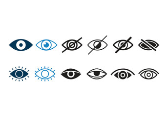 eye icon set. vision icon, incognito icon, no eye view, hidden icon set, see view icon,s sight symbol invisible eye hide icon 