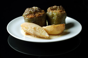 Green peppers stuffed with rice tomato and herbs for vegan                                                                                                                           