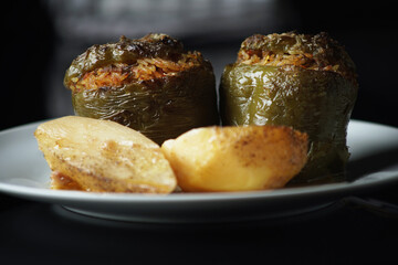 Green peppers stuffed with rice tomato and herbs for vegan