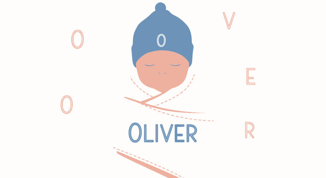 Cute baby boy named Oliver graphic illustration for nursery decor projects