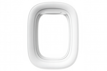 Empty airplane window frame with transparent background, perfect for travel and aviation-related projects