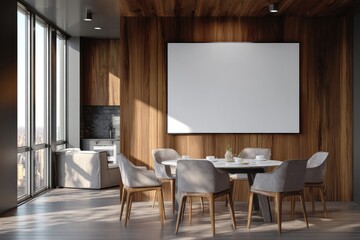 Modern Dining Area with Large Blank Canvas
