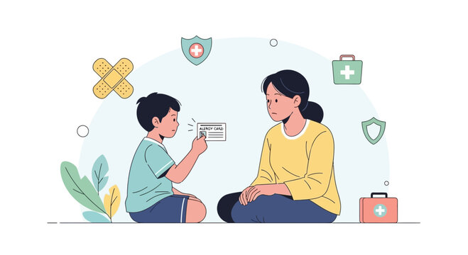 Discussing Allergy Information at Home Between a Young Boy and His Mother