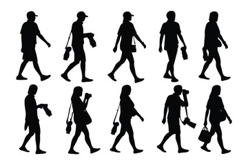 Silhouettes of Wandering Souls: A series of silhouette figures stroll leisurely, capturing the essence of solitary exploration or collective journeys.