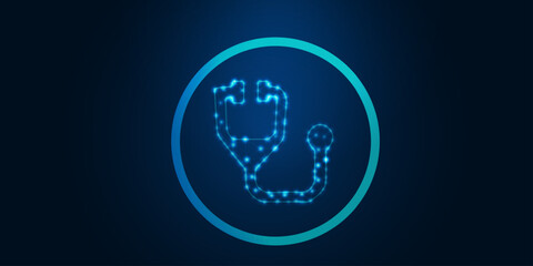 Stethoscope icon on dark blue background.Online medical, stethoscope, vector abstract low polygon dot line connection stethoscope.