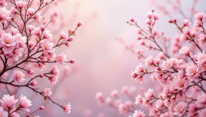 Fototapeta premium Beautiful pink flowers blooming on a branch in spring, stunning display of nature's beauty