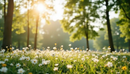 Obraz premium Expansive green field under a clear sky, serene landscape panorama vibrant