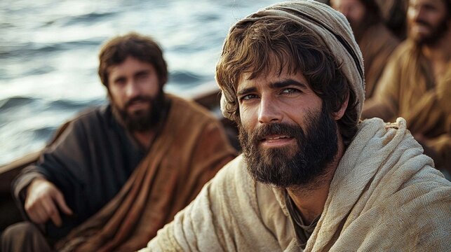 The miraculous moment of Jesus with Simon Peter and Andrew on the sea.
