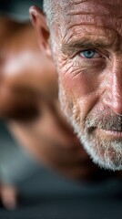 Close Up Portrait of a Sweaty Senior Man Doing Yoga