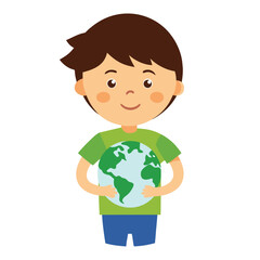 Child holding planet earth silhouette symbolizing global care and environmental protection