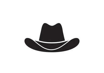 Illustration of a black cowboy hat with a white outline on a plain white background