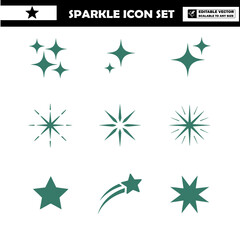 Sparkle star icons collection in various shapes and sizes for graphic design and decoration
