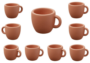 Obraz premium Collection of Brown Ceramic Coffee Mug : A collection of identical brown ceramic mugs, each displaying their individual charm in a neutral environment, awaiting a warm drink 