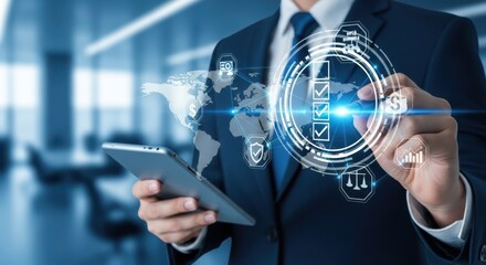 Businessman using digital tablet for business process automation and transformation