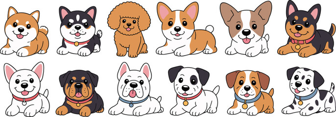 Cartoon dogs, dog breed illustrations, cute dog drawings, pet vector art, playful puppies, dog clipart set, animated dog characters