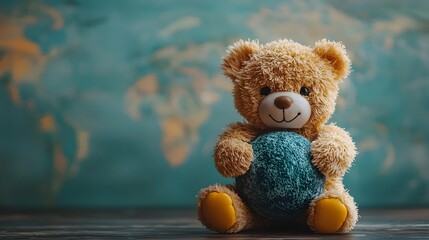 Obraz premium Teddy bear embracing the Earth in a harmonious coexistence